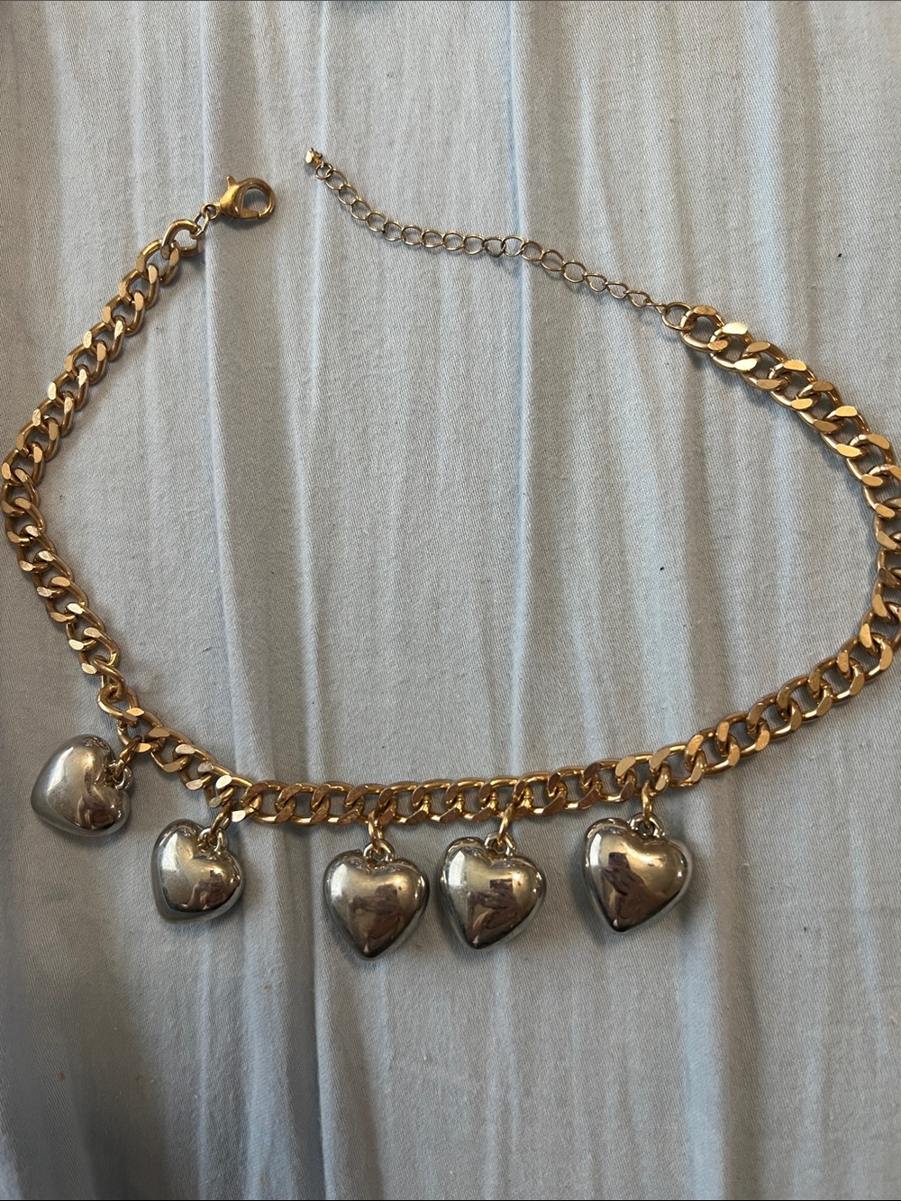Urban outfitters Gold Chain Necklace with Silver Heart Charms - Women Jewelry